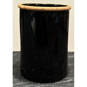 Pier 1 Terra Cotta Italy Ceramic Glazed Pottery Utensil Crock Black 7”